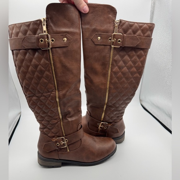 Brown Quilted Knee-High Boots - Picture 1 of 4